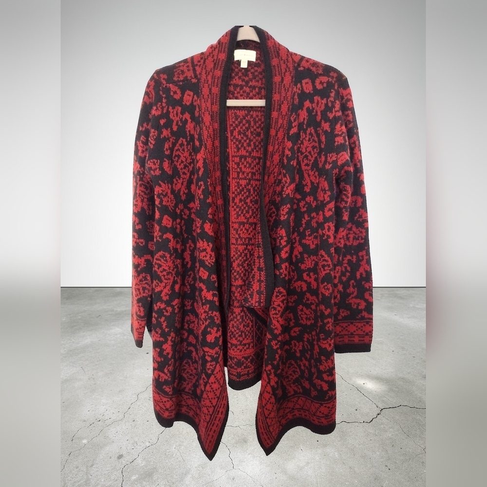 Lucky Brand Red and Black Cardigan Sweater M